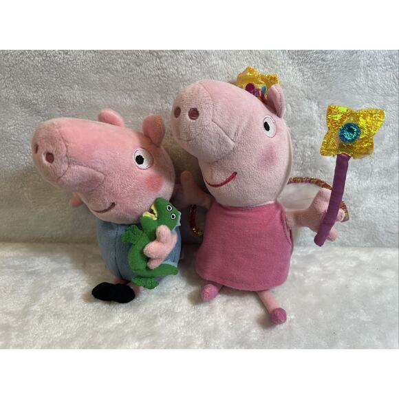 Ty Lot of 2 Peppa Pig 6" Plush Princess Peppa George Dinosaur Stuffed 6 inch - Picture 1 of 11